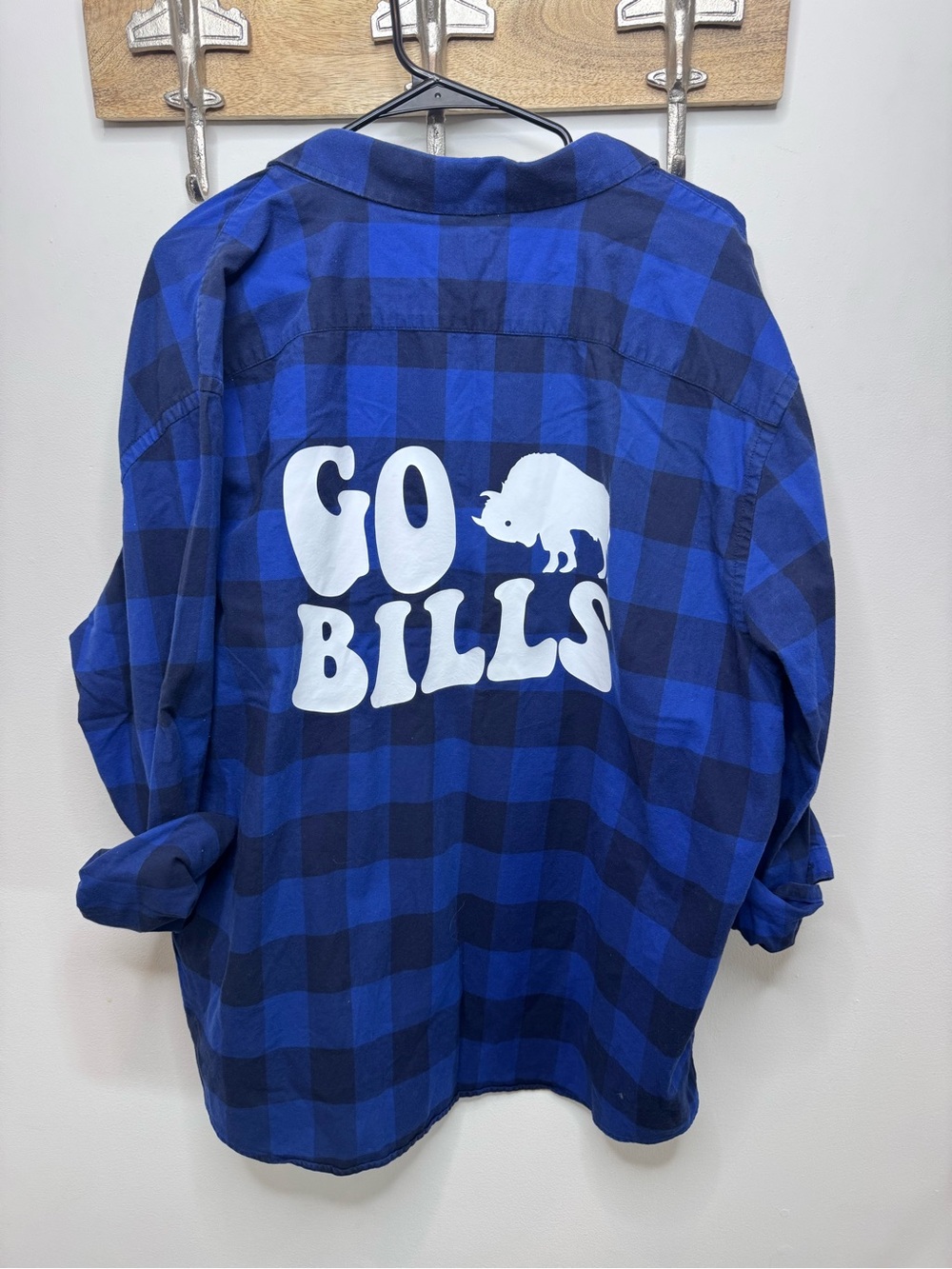 Buffalo Bills Plaid Flannel Shirt with 'Go Bills' Graphic